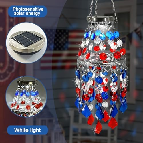 4th of July Decorations Outdoor,Hanging Solar Lanterns Outdoor Chandelier - Image 5