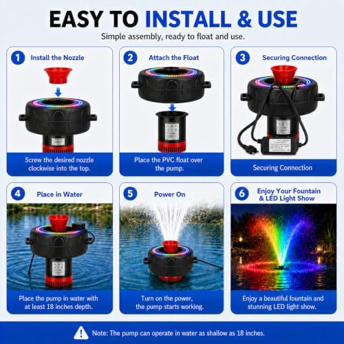 Pond Fountain Aerator with Lights RGB Light 1HP 750W 110V Fountain - Image 5
