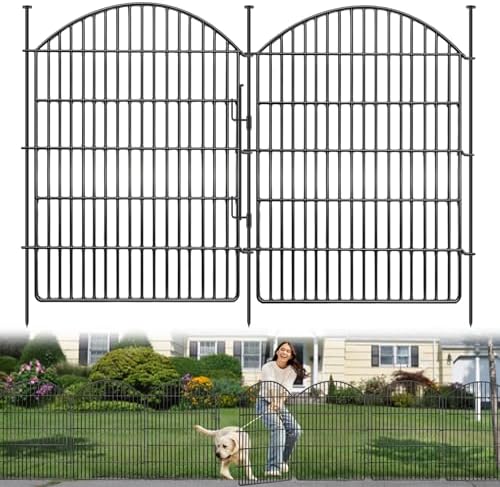 5 Panels Garden Fence Animal Barrier with Lock, 40in (H) x 12ft (L) Dog Fences Outdoor for Yard No Dig Rustproof Decorative Tall Metal Panel Border Rabbits Temporary Ground Stakes Fencing by GILPWAFlagship