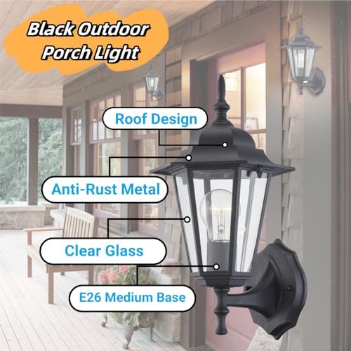 WISBEAM Outdoor Wall Lantern, Black Wall Sconce for House Porch Lighting Fixture, E26 Base 60W Max, Metal Housing Plus Glass, Wet Location Rated, ETL Qualified, Bulbs not Included - Image 2