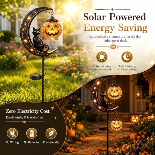 Halloween Moon Cat Solar Stake Light Pumpkin Lantern Outdoor Garden Ornamen - Image 4