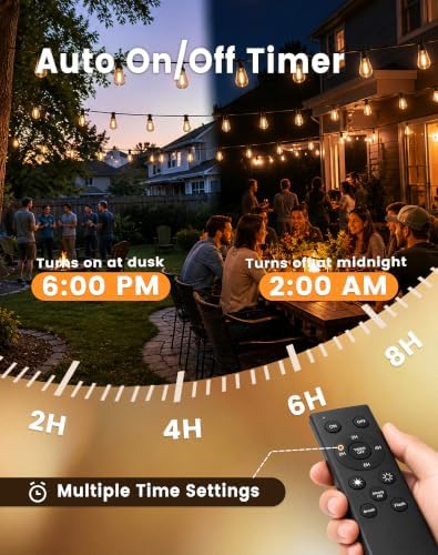 160FT(150+10) Outdoor LED String Lights with 2FT Bulb Spacing, Waterproof, Shatterproof, Dimmable, Warm White, 3 Lighting Modes, Timer, Plug in Hanging Backyard Lights for Outside, Patio - Image 4