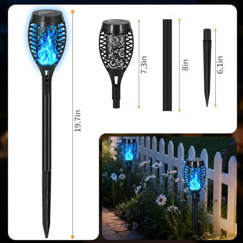 8 Pack Solar Lights Outdoor, Blue Flickering Flame Torches - Image 2