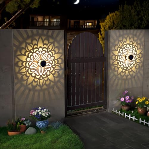 4 Pack Solar Fence Lights Metal Solar Powered Outdoor Wall Deck Step Lights Mandala Theme Waterproof Fence Light for Garden Post Patio Backyard Yard Decor, Gardening Gifts for Women Mom Grandma - Image 4