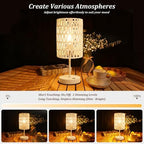 Boho Cordless Outdoor Table Lamps, Rechargeable Battery Operated Rattan Table Lamps, Stepless Dimmable, for Covered Patio, Porch, Gazebo, Living Room, Bedroom Decor- Set of 2 (Ivory White) - Image 4