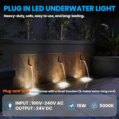Plug in Pond Lights LED Underwater with Timer, Stainless Steel - Image 2
