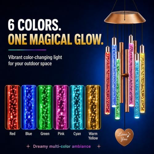 Nacome Solar Wind Chimes 6 LED Tubes Color Changing Light, Cooper - Image 5