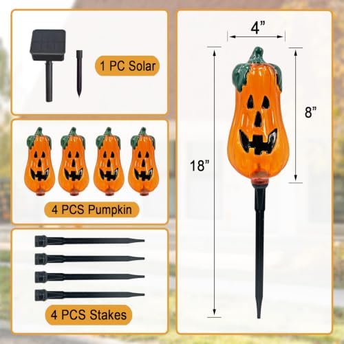 Halloween Decorations Outdoor,4 Pack Halloween Pumpkin Solar Lights Stakes - Image 6