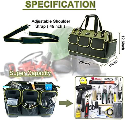 20inch Tool Bag for Men Women Heavy Duty with Waterproof Molded Base Large Tool Bag, Wide Mouth Tool Tote, Artisan Carpenter Electricians Tool Bags,Adjustable Shoulder Strap Organizer - Image 2