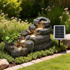 38.2" L Solar Water Fountain Outdoor Garden 5 Tiers Floor Standing Rock Natural Waterfall Outdoor Fountains with LED Lights and Planting Pot for Patio, Porch,Backyard,Home Art Decor - Image 2