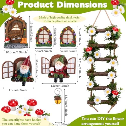 AceOrbit 7 Pcs Fairy Garden Accessories Miniature Fairy Doors with Trees, Windows, Streetlamp and Ladder, Mini Art Garden Sculpture, Outdoor Lawn Yard Decor for Patio, Balcony & Lawn Ornament - Image 3