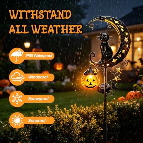 Solar Halloween Black Cat Pumpkin Moon Garden Stake Light Outdoor Decor 2Pk - Image 3