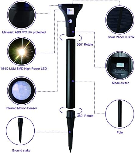 AURAXY Solar Outdoor Lights with Motion Sensor – Waterproof LED Pathway Lights for Yard, Garden, Walkway, Driveway – Auto On/Off, Easy Installation (4 Pack) - Image 6