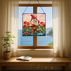 Poppy Meadow Gnome Stained Glass Suncatcher – Square Hanging Window Panel for Home or Greenhouse – Whimsical Glass Art Gift for Garden Lovers, Christmas, Halloween, Father Days Yxk5rr - Image 6