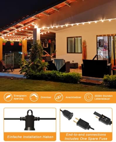 Zuske Outdoor String Lights, 50FT G40 LED IP65 Waterproof Patio Lights - Image 4