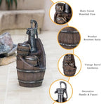 Vintage Pump Barrel Outdoor Water Fountain, Resin & LED, 21.7 in - Image 6