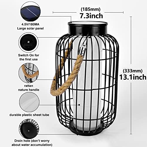 pearlstar Large Solar Powered Lantern Outdoor-Heavy Duty Metal Hanging Lights Decorative Solar Table Lamp Waterproof for Outside Patio Yard Garden Porch Tabletop Decor (Black) - Image 3