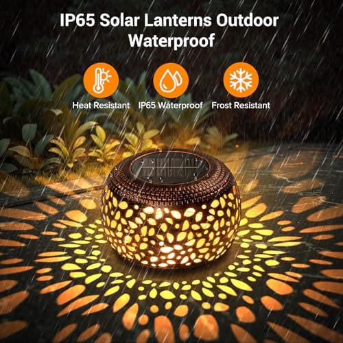 Solar Lanterns Outdoor Waterproof, 4 Pack Flower Petal Solar Garden Lights with 2 Lighting Colors, Vintage Metal Outdoor Patio Garden Decor - Unique Gifts for Women Mom Sisters Birthday - Image 3