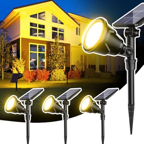 ROSHWEY Outdoor Solar Lights, 600LM Solar Garden Lights Waterproof Solar Spot Lights for Yard Backyard Patio Pond Garage (Warm White, 4Pack) by ROSHWEY