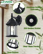 LIT-PaTH Outdoor Wall Light Fixture, Antirust Aluminum Glass, Black 2 Pack - Image 2