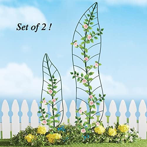 Garden Trellis Plant Support Trellis Green Leaf Trellis Garden Decoration for Climbing Vines Floral Metal Trellis Set of 2（Green） - Image 2