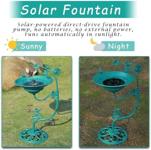 25.8" H Solar Bird Bath Outdoor, Metal Bird Bath with Solar Fountain - Image 5