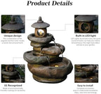 25.2" H 4 Tiered Pagoda and Imitation Rock Outdoor Water Fountain - Natural Zen Decor with LED Lights fits for Outdoor&Indoor Water Fountain, Suitable for Garden/Patio/Yard/Deck/Balcony （Resin） - Image 3