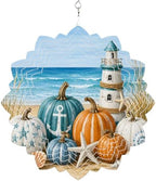 10 Inch Fall Coastal Pumpkins Wind Spinner for Yard and Garden,Thanksgiving Autumn Beach Nautical Hanging Ornaments Outdoor 3D Kinetic Wind Sculpture Spinners Indoor Outdoor Patio Décor Gift by Unknown