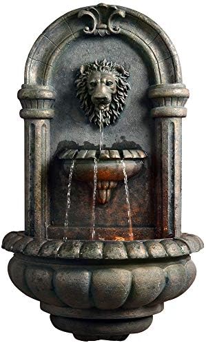 Teamson Home 32.1 in. Wall-Mounted Lion Head Stone LED Outdoor Water Fountain for Gardens, Landscaping, Patios, Balconies, Lawns to Create a Calming Oasis in Outdoor Living Spaces, Antique Bronze by TeamsonHome