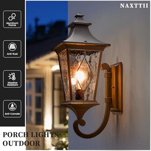 Outdoor Garage Lighting Fixtures 14.6 Inch Outdoor Wall Sconce Light Waterproof Outdoor Light Fixtures Wall Mount with Water Ripple Handmade Glass for Porch 2-Pack E26 Socket - Image 3