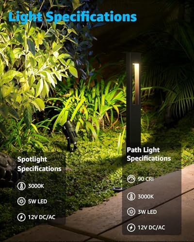 SUNVIE 12-Pack Low Voltage Pathway Lights Wired with Spotlights LED Outdoor Landscape Lighting Kit for Path, Garden, Yard, Patio, Cast-Aluminum, IP65 Waterproof, 12-24V AC/DC, 3000K Warm White, Black - Image 2