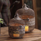 Moroccan Style Metal Mesh Candle Holder with Ring Handle - Image 4
