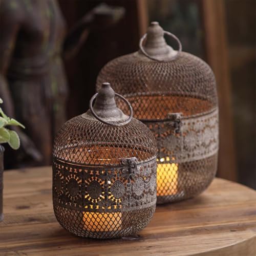 Moroccan Style Metal Mesh Candle Holder with Ring Handle - Image 4
