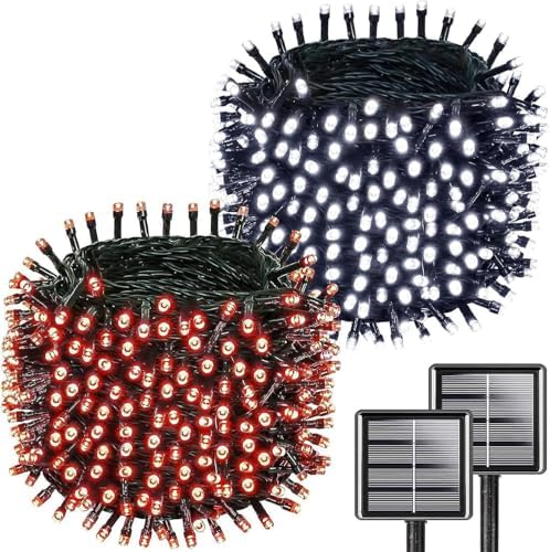KAQ 2pack 500LED Solar String Lights Outdoor Waterproof Red & White by KAQ