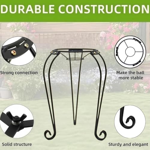 SAVENNA Metal Gazing Ball Stand, 10" Sturdy Iron Globe Holder for 8–12 Inch Garden Globes, Outdoor Yard & Lawn Decor, Black - Image 4