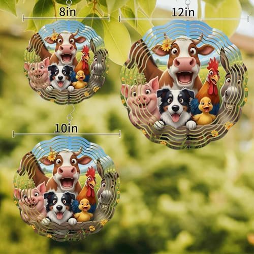 Farmhouse Wind Spinner for Garden Yard 12In, Funny Cow Horse Pig Face Cute Dog Duck Chicken Donkey 3D Stainless Steel Kinetic Hanging Wind Spinners Rustproof Outdoor Decor for Lawn Patio Home - Image 4