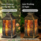 Solar Lantern Autumn Fall Forest Stained Glass Window Birch Tree Maple Leaves Outdoor Garden Hanging Lantern Waterproof Solar Powered Lighting Outside Table Lamp for Deck Yard Camping Patio Decor - Image 4