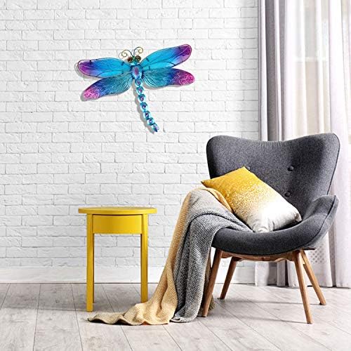 John's Studio Metal Dragonfly Wall Decor Bathroom Glass Art Iron Sculpture Outdoor Orange Hanging Decoration for Home Bedroom Garden Patio Porch or Fence - Blue - Image 6