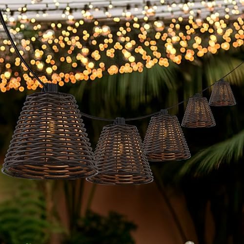 JONATHAN Y Payton 10-Light Faux-Rattan Outdoor String Lights, Dark Brown - Image 2