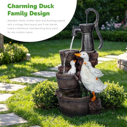 29.1" H Duck Outdoor Fountain with LED, Cascading Waterfall Garden Fountain - Image 3