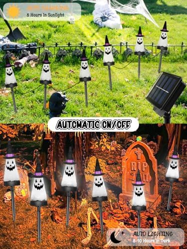 6 Pack Halloween Decorations Outdoor, Solar Ghost Pathway Lights Cool White - Image 5