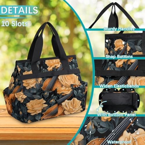 Music Violins Garden Tool Bag Organizer Heavy Duty Music Theme Gardening Tote Bag with 10 Pockets for Women Men Gardening Gifts - Image 5