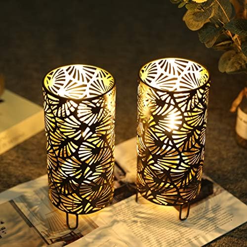 JHY DESIGN Set of 2 Metal Battery Powered 9''High Accent Cordless LED Bulb Huge Fan Patterned Battery Lamp for Weddings Parties Patio Garden Indoors Outdoors Table Bed Room - Image 5