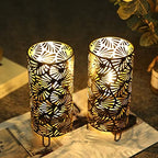 JHY DESIGN Set of 2 Metal Battery Powered 9''High Accent Cordless LED Bulb Huge Fan Patterned Battery Lamp for Weddings Parties Patio Garden Indoors Outdoors Table Bed Room - Image 5