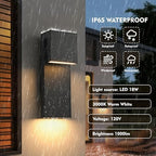 Modern LED Outdoor Wall Light 3000K 18W IP65 Waterproof Integrated LED Outdoor Wall Sconce Anti Rust Black Porch Lights Exterior Lighting Outside Lights Fixture for Garage,Balcony,Backyard 2PACK - Image 3