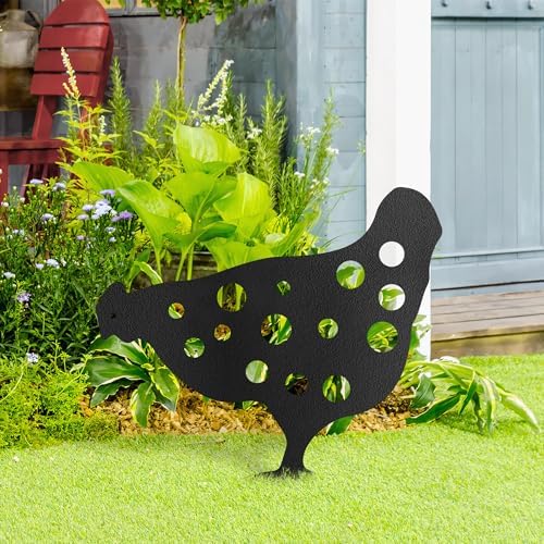 Polka Dot Chicken Metal Garden Stake Decorative, Whimsical Hen Silhouette Statues for Yard Art, Outside, Patio, Outdoor Decor, Garden Decorations, Lawn Ornaments - 12" Black - Image 3