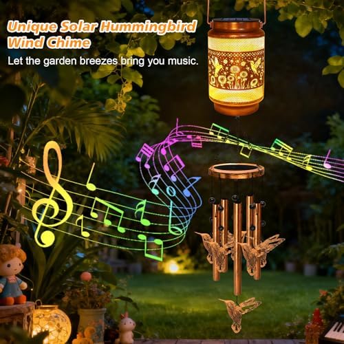 Hummingbird Solar Wind Chimes for Outside, Gifts for Mom Women Grandma Birthday Memorial Teacher, 32" Windchimes Outdoor Decor Hanging Solar Lantern for Garden Porch Patio Backyard - Image 4