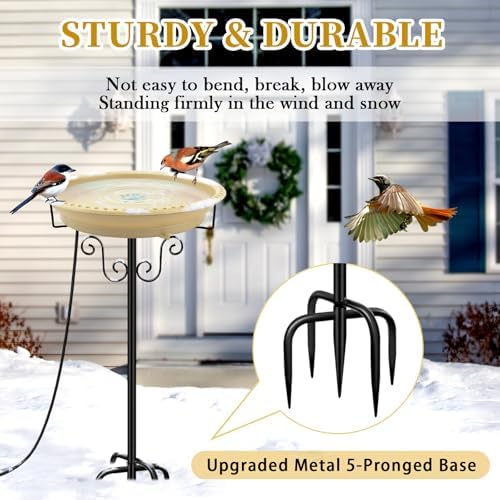 Heated Bird Bath for Outdoors Winter, 100W Heated Birdbath with Stake Khaki - Image 5