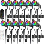 HIBOITEC RGBWW Low Voltage Landscape Lights 12-Pack, ETL Listed IP65 Outdoor LED Spotlights with Timer & Dual Remote, 12-24V Color Changing Uplighting for Yard Trees(Transformers NOT Included) by HIBOITEC