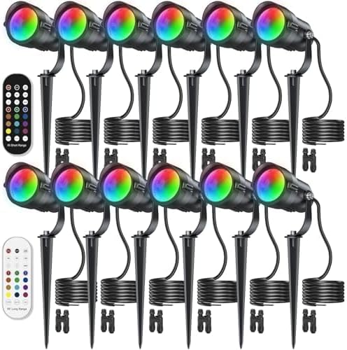 HIBOITEC RGBWW Low Voltage Landscape Lights 12-Pack, ETL Listed IP65 Outdoor LED Spotlights with Timer & Dual Remote, 12-24V Color Changing Uplighting for Yard Trees(Transformers NOT Included) by HIBOITEC